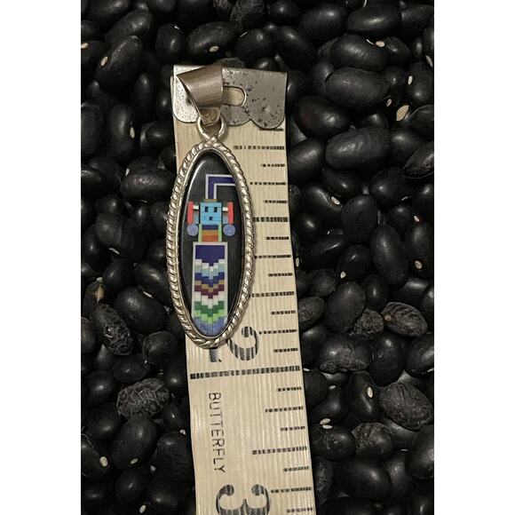 Native Sw Sterling Inlaid Galaxy Pendant Kachina Robot~Onyx Turquoise Lapis - Picture 6 of 6